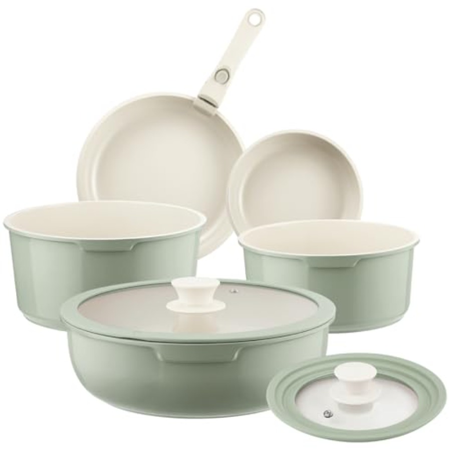 Camping Cooking Set Detachable Handle - Ceramiczny Zestaw Garnków i Patelni Nieprzywierający