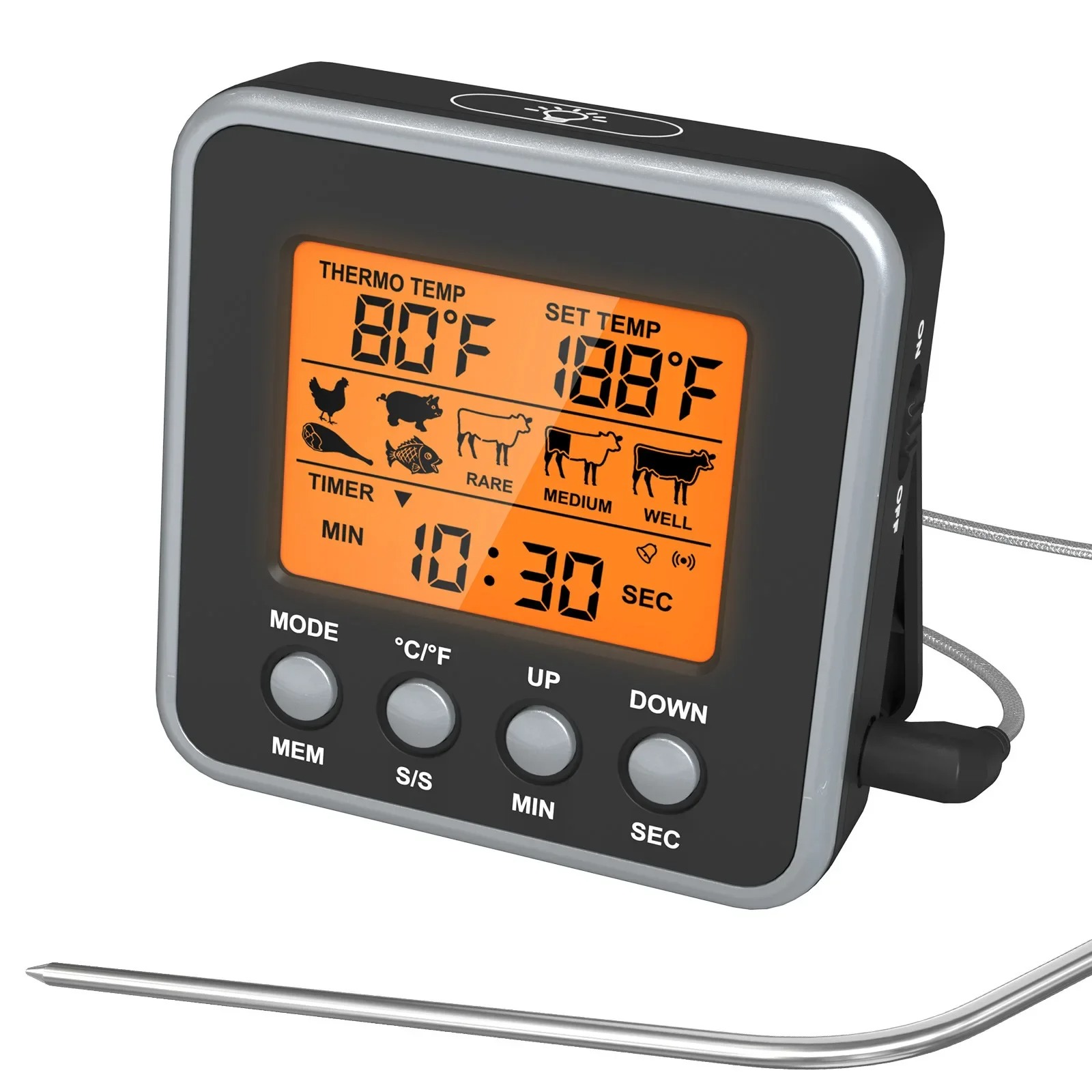 Meat Thermometer Camp - Termometr do mięsa LCD, cyfrowy, metalowy