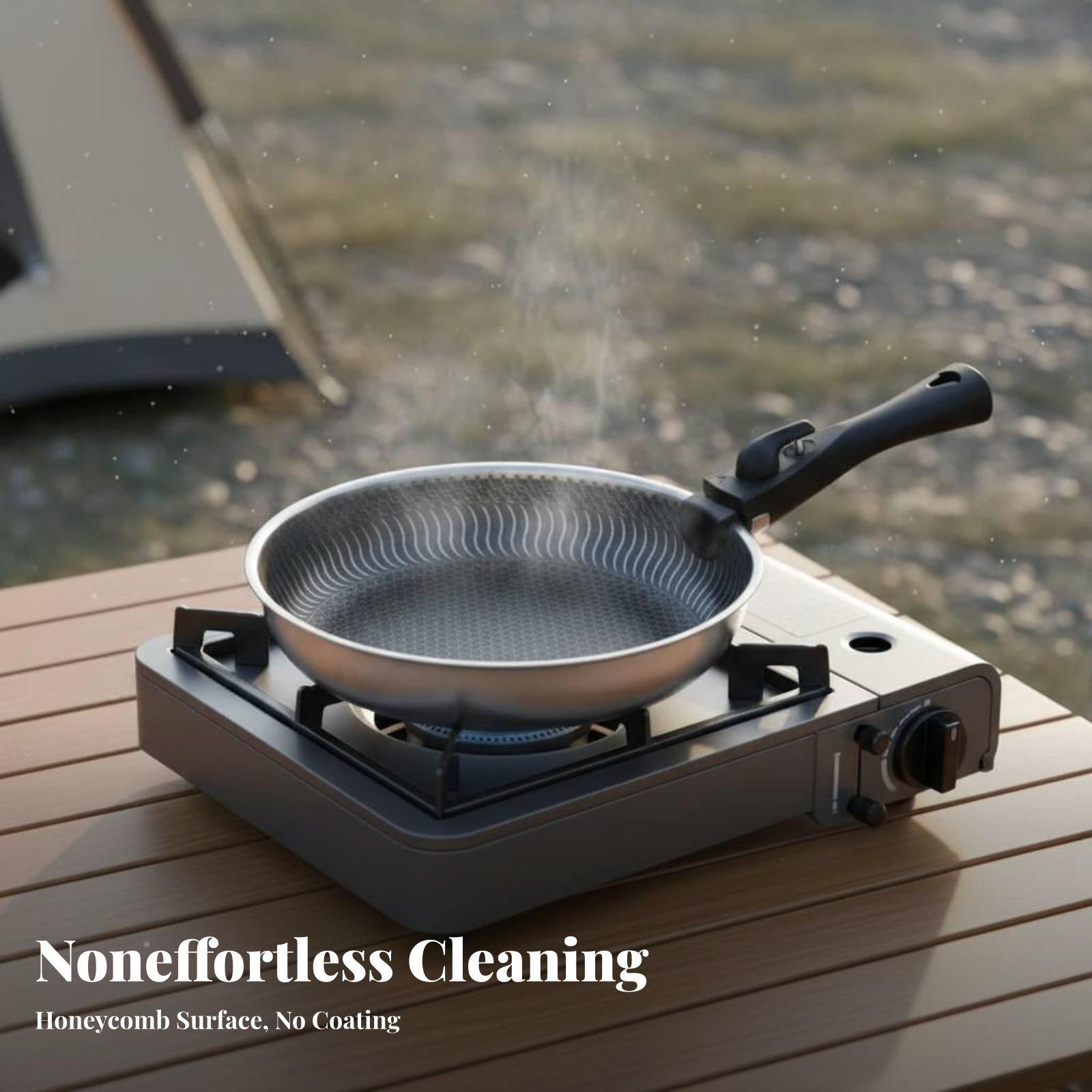 Camping Cooking Set Detachable Handle - Zestaw naczyń kempingowych ze stali nierdzewnej: