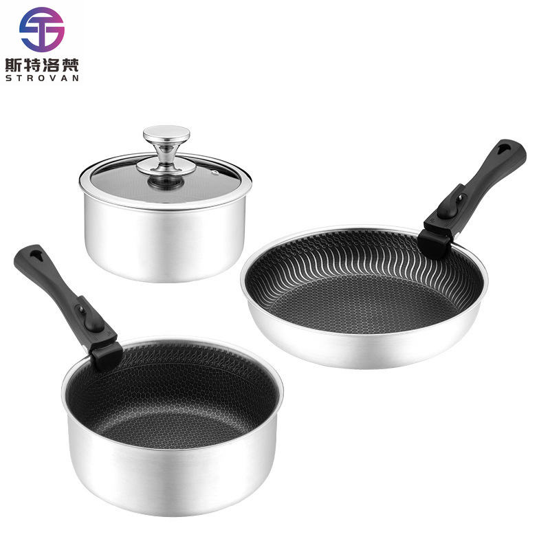 Camping Cooking Set Detachable Handle - 6-częściowy zestaw naczyń kuchennych ze stali