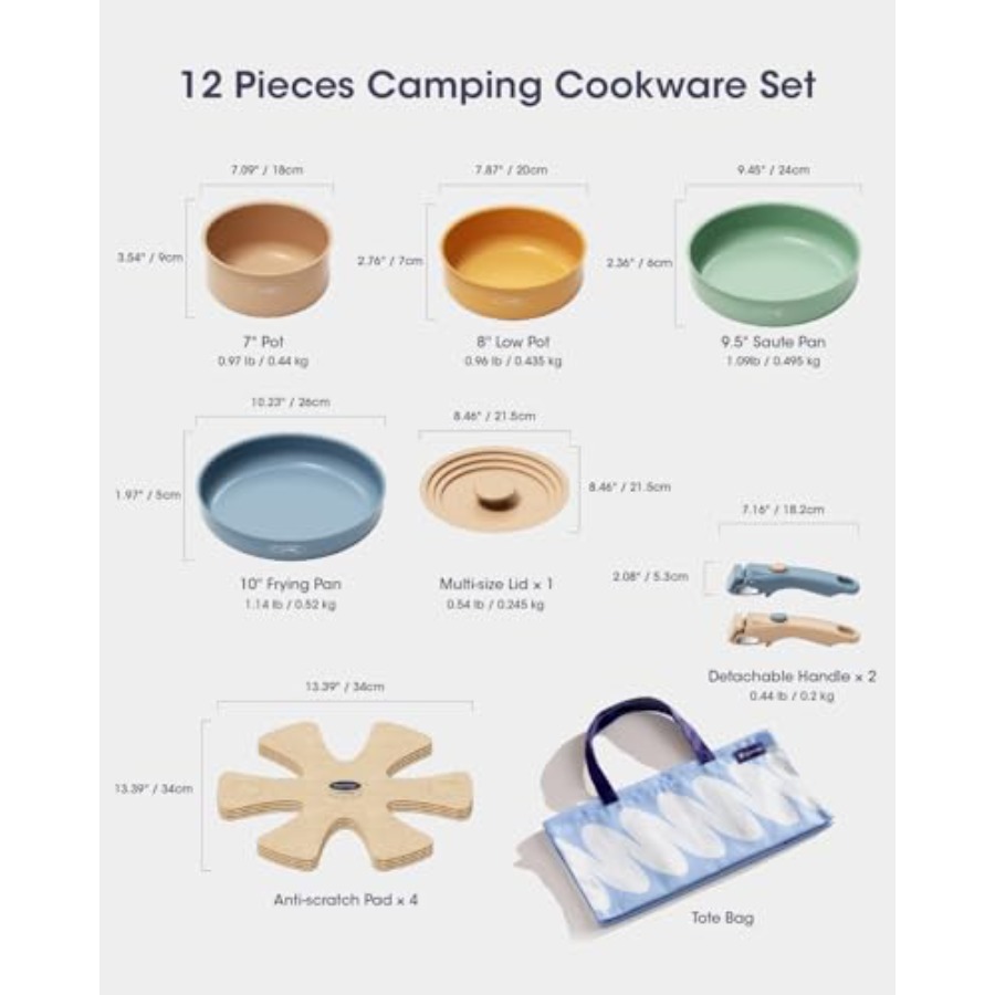 Ceramiczny zestaw naczyń kuche – Camping Cooking Set Detachable Handle recenzja i cena