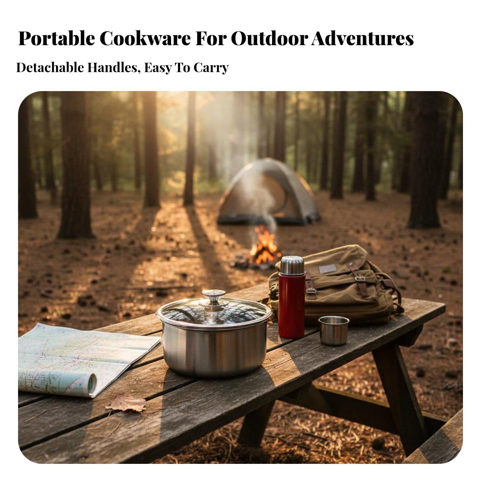 Zestaw naczyń kempingowych ze  – Camping Cooking Set Detachable Handle recenzja i cena