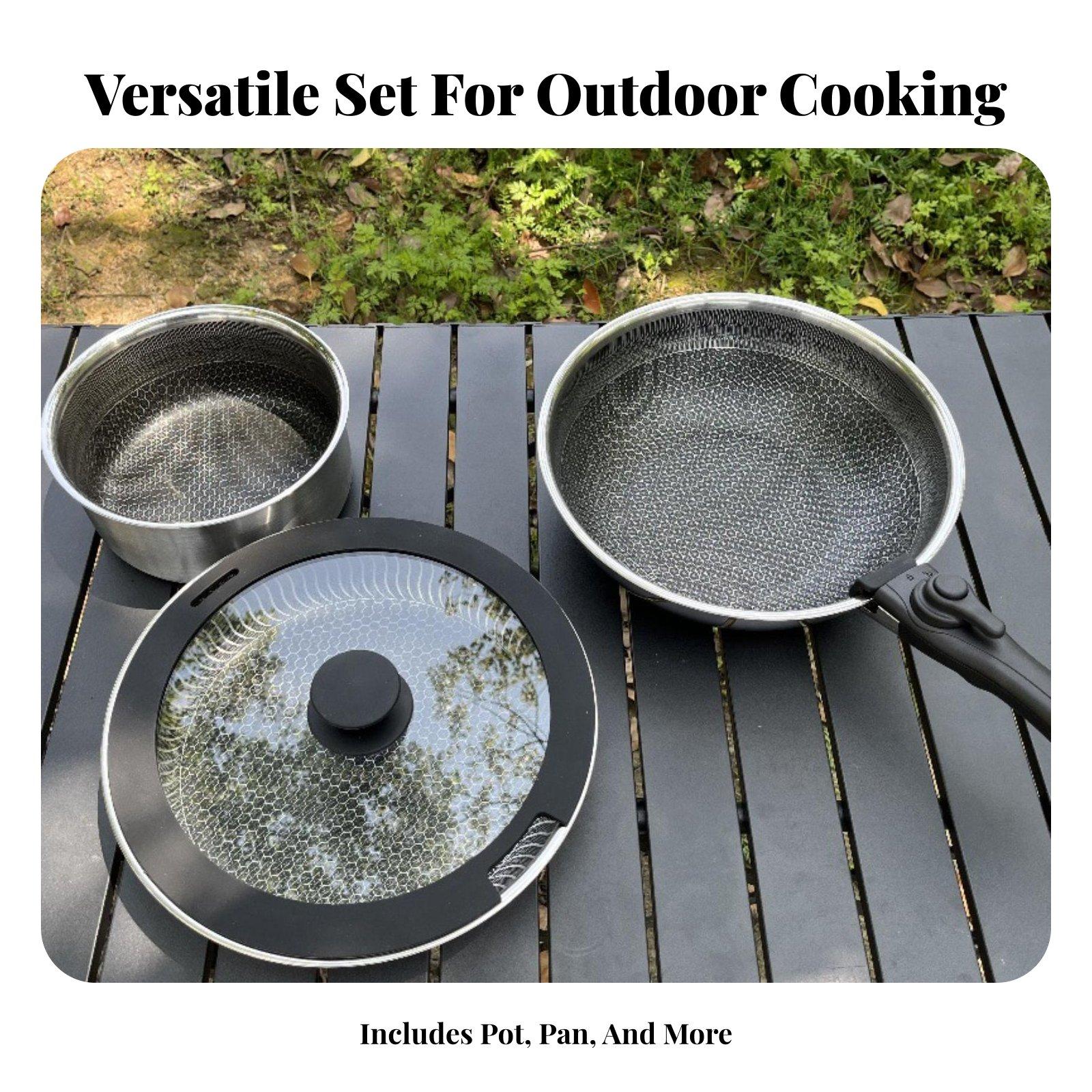 Zestaw naczyń kempingowych ze  – Camping Cooking Set Detachable Handle recenzja i cena