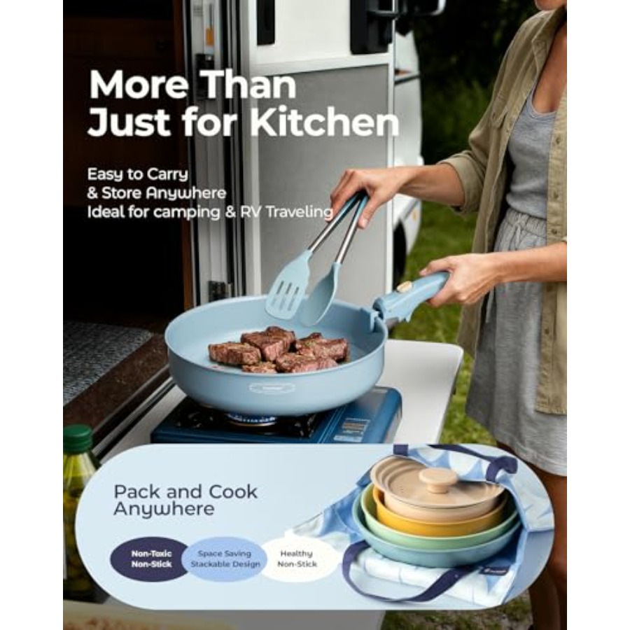 Ceramiczny zestaw naczyń kuche – Camping Cooking Set Detachable Handle recenzja i cena